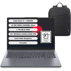 Ideapad Slim 3 16IRH10 GTICNT Intel Core I7 13620H 16GB 1tb SSD Freedos 16" Fhd 83K2001VTR + Çanta Hediyeli
