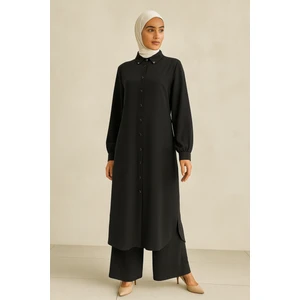 56124 Önü Düğmeli Kol Ucu Manşetli Krep Ikili Takım #04-25#