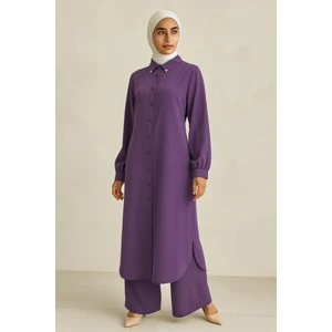 56124 Önü Düğmeli Kol Ucu Manşetli Krep Ikili Takım #04-25#