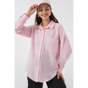 20153 Tek Cepli Oversize Keten Gömlek - A.pudra