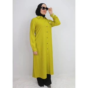 1635 Tunik Önden Düğmeli Cep Kapak ve Kol Ucu Boncuk Detaylı Uzun Tunik Qys Tunik #24-03#