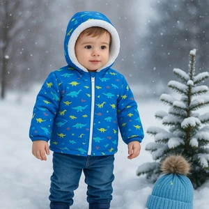 Baskılı Kalın Elyaflı Iç Kısmı Welsoftlu  Rüzgar ve Su  Geçirmez Kapüşonlu  Kışlık Çocuk Mont