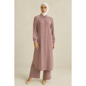 56124 Önü Düğmeli Kol Ucu Manşetli Krep Ikili Takım #04-25#