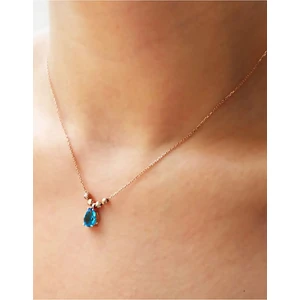 Papatya Silver Mavi Taşlı Dorica Kolye Rose Altın Kaplama 925 Ayar Gümüş Kolye