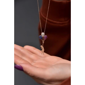 Papatya Silver Balonlu Kız Kolye Renkli Nano Taşlı Rose Altın Kaplama 925 Ayar Gümüş Kolye