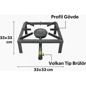 33X33 cm Profil Gövdeli Sanayi Tipi Aşçı Canavar Volkan Kare Tüplü Ocak