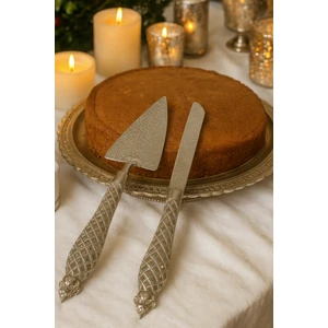 Chance Gift Pasta Bıçak ve Spatula Seti Modern 2'li Döküm Metal Kek Pasta Servis Seti Hediyelik (Kutulu)