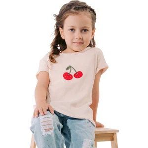 Kiraz Baskılı Kız Çocuk Tshırt Bej