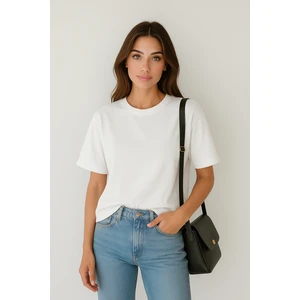 Mernil Store %100 Organik Pamuk Nefes Alan Tok Yumuşak Dokulu Premium Yarım Oversize Bisiklet Yaka Basic Kadın/Unisex Tişört Beyaz