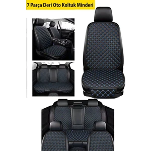 Toyota Corolla Uyumlu 7 Parça Siyah Deri Mavi Dikiş Koltuk Minderi
