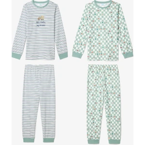 Kırık Beyaz Erkek Çocuk Little Truck Çizgili Uzun Kol 2'li Pijama Takımı