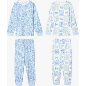 Kırık Beyaz Kız Çocuk Çıtır Çiçek Desenli Uzun Kollu Pamuklu 2'li Pijama Takımı