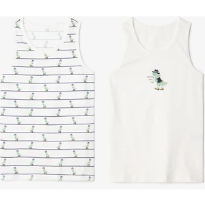 Beyaz Erkek Çocuk Dino Farm Dinozor Baskılı Pamuklu 2'li Atlet