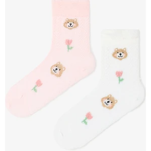 Kız Çocuk Ayı Desenli 2'li Pamuklu Soket Çorap