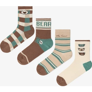 Çok Renkli Erkek Çocuk Preppy Bear Ayı Desenli 4'lü Soket Çorap