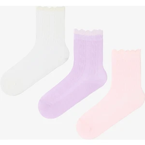 Karışık Renk Kız Çocuk Balıksırtı Desenli Pamuklu 3'lü Soket Çorap