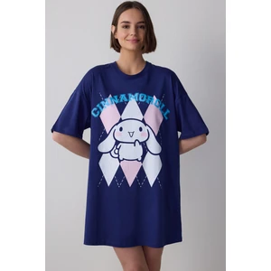 Lacivert Cinnamoroll Kısa Kollu Pamuklu Gecelik