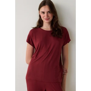 Bordo Freya Bisiklet Yaka Kısa Kol Pijama Takımı