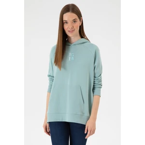 U.S. Polo Assn. Kadın Mint Yırtmaçlı Kapüşonlu Sweatshırt 50313611-VR090