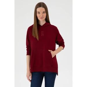 U.S. Polo Assn. Kadın Bordo Yırtmaçlı Kapüşonlu Sweatshırt 50313611-VR014