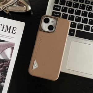 Apple iPhone 14 Uyumlu Kılıf Zebana Arvento Elite Deri Kılıf (Kablosuz Şarj) Desert Titanyum
