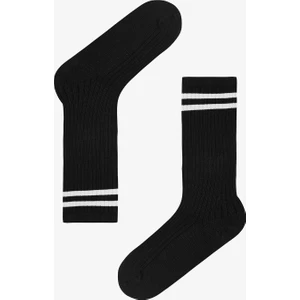 Siyah Kız Çocuk Sporty Çizgili Ribanalı Pantolon Çorabı