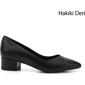 Kadın Siyah Kısa Kalın Topuklu Hakiki Deri Ayakkabı