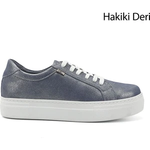 Gön Hakiki Deri Yuvarlak Burun Düz Taban Bağcıklı Kadın Sneaker 24240