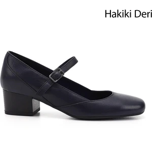 Gön Hakiki Deri Küt Burun Kısa Kalın Topuklu Kadın Ayakkabı 24220