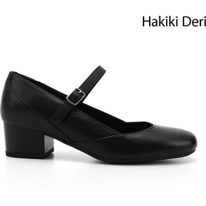 Kadın Siyah Kısa Kalın Topuklu Mary Jane Hakiki Deri Ayakkabı