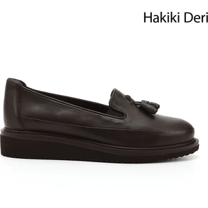 Kadın Kahve Antik Dolgu Taban Püsküllü Hakiki Deri Ayakkabı