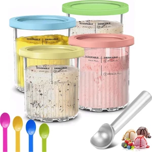 Dondurma Kapları Ninja Creami Pints ​​ve Lids 24OZ Creams Creami Deluxe NC501 NC500 Serisi Kepçe ile (Yurt Dışından)