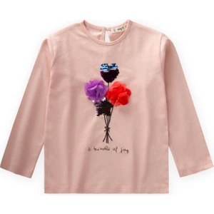 Pullu Uzun Kollu T-Shırt 3-10 Yaş Pudra Pembe