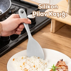 5262-1 Sert Uçlu Silikon Pilav Kaşığı Dayanıklı Yanmaz Yapışmaz Çizmez Pilav Kepçe Kaşığı Beyaz 22CM