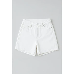 Kadın Yüksek Bel %100 Pamuk Ekru Jean Şort