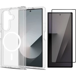 Galaxy Z Fold 7 Kılıf M-Safe Şarj Özellikli Şeffaf Sert Pc Zore Embos Kapak + Cam Ekran Koruyucu