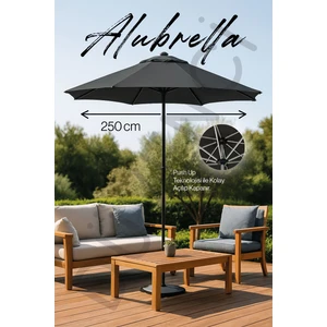 Alubrella Güneş Şemsiyesi Yuvarlak, 250 cm Çaplı, Antrasit Renkli Su Geçirmez Kumaş