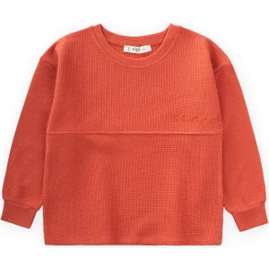 Oversize Waffle Mevsimlik T-Shirt 2-14 Yaş Kiremit