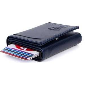 Erkek Rfıd Otomatik Çekim Koruyucu Mekanizmalı Kağıt Para Bölmeli Hediyelik Kartlık Cüzdan TUL605 - Lacivert