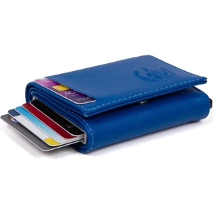 Erkek Rfıd Otomatik Çekim Koruyucu Mekanizmalı Kağıt Para Bölmeli Hediyelik Kartlık Cüzdan TUL605 - Mavi