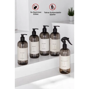 Banyo Seti Plastik Şişe Sabunluk Seti 5'li Füme 500 ml