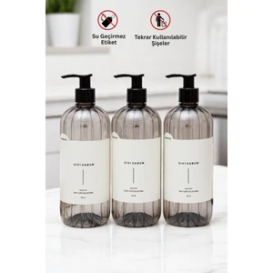 Sıvı Sabun Etiketli Plastik Şişe Seti 3'lü Füme 500 ml