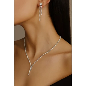 Su Yolu Gümüş Renk Kolye ve Küpe Seti