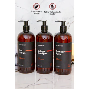 Sıvı Sabun Bulaşık Deterjanı Çamaşır Suyu Etiketli Plastik Amber Şişe 500ml