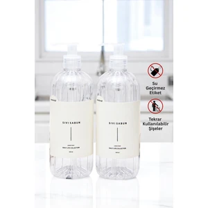 Sıvı Sabun Etiketli Şişe Seti 2'li Şeffaf 500 ml