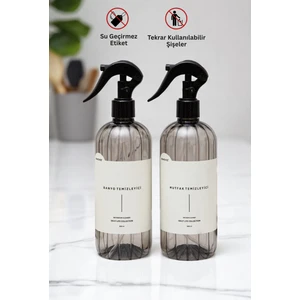 Banyo Temizleyici Ve Mutfak Temizleyici Etiketli Spreyli Plastik Şişe Seti 2'li Füme Sabunluk 500 ml