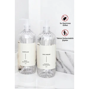 Şampuan Ve Saç Kremi Etiketli Pompalı Plastik Şişe Seti 2'li Şeffaf Sabunluk 500 ml