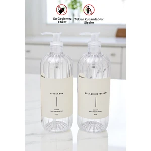 Bulaşık Deterjanı Ve Sıvı Sabun Etiketli Pompalı Plastik Şişe Mutfak Seti 2'li Şeffaf 500 ml