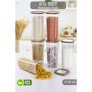 6 Parça Coral Silikon Kapaklı Kare Erzak Saklama Kabı - Un Bakliyat Saklama Kutusu 6X1750 ml