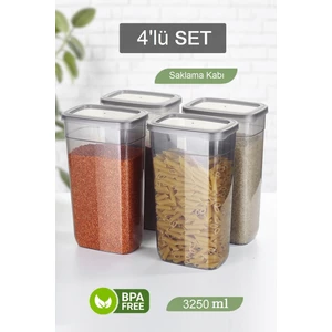 4'lü Mega Boy 3250 ml Un Bakliyat Saklama Kutusu - Sızdırmaz Kapaklı Çok Amaçlı Erzak Saklama Kabı